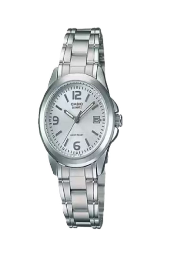 ساعة نسائية تناظرية من الفولاذ المقاوم للصدأ بمينا أبيض | تصميم أنيق وبسيط وخالد