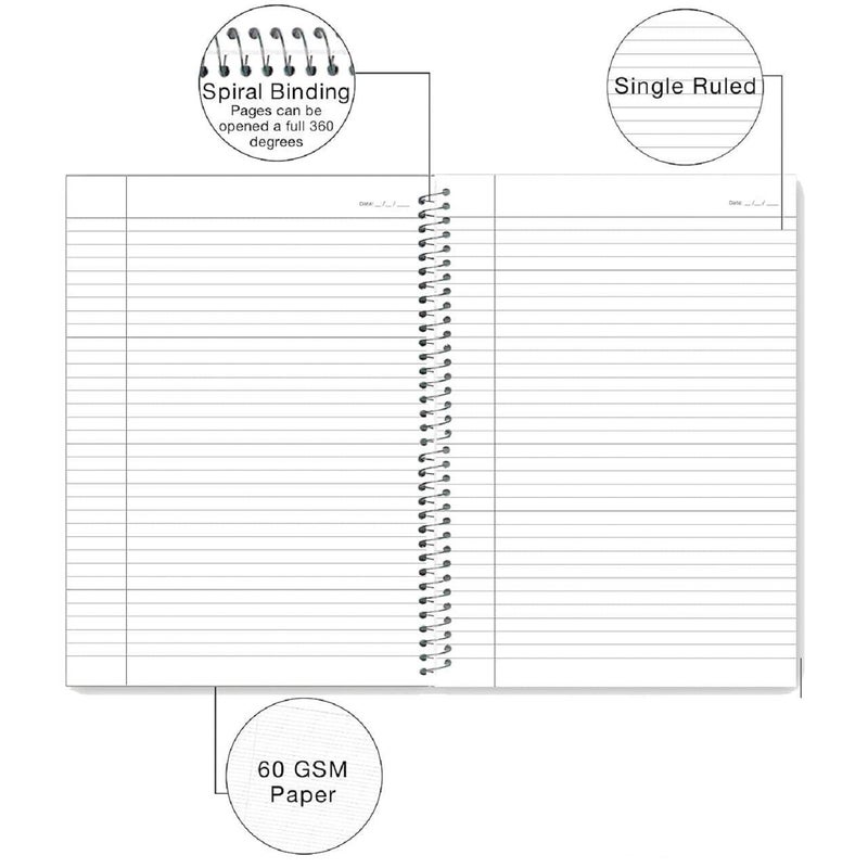 Peeplvalue PAck of 5 A5 Size-160 Pages Lined Spiral Bound Notebook White Ruled Line Paper Wirebound Journal/Diary/DIY Notepads for School/Office (A5 multicolour Size- 14x21cm) - Image 3