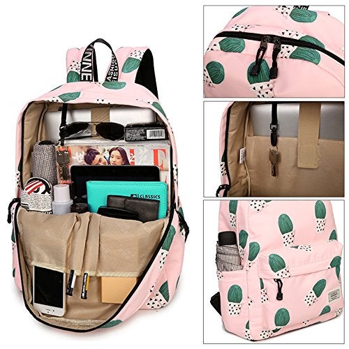 mygreen School Bookbags for Girls, Cute Cactus Backpack College Bags Women Daypack Travel Bag (Pink) - Image 4