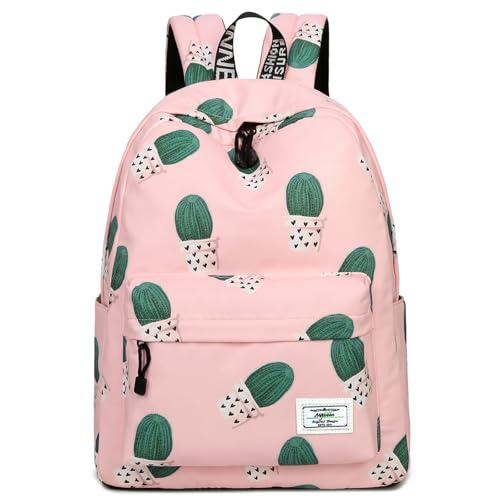 mygreen School Bookbags for Girls, Cute Cactus Backpack College Bags Women Daypack Travel Bag (Pink) - Image 1