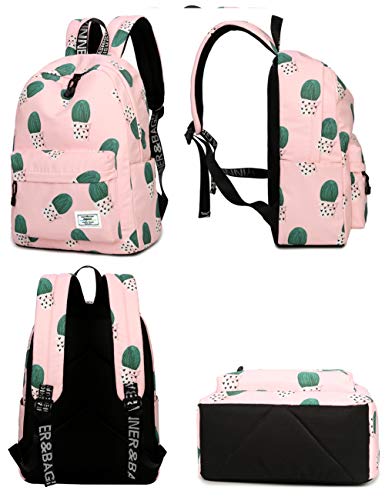 mygreen School Bookbags for Girls, Cute Cactus Backpack College Bags Women Daypack Travel Bag (Pink) - Image 2