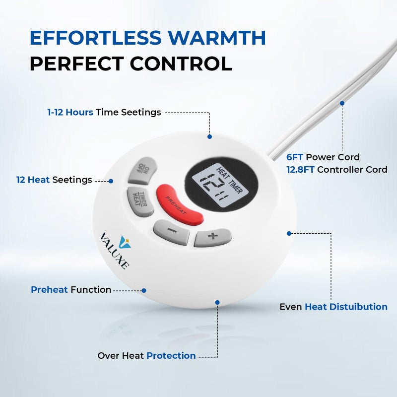 VALUXE Heated Mattress Pad Queen Size Quilted Zone Heating Electric Bed Warmer Luxury Comfort Heat Mattress Pad Cover Dual Controllerï¼ˆ10 Heat Setting | 1-12 Hours Auto Shut Off | with 8-21 Inch Deep Pocketï¼‰ - Image 4