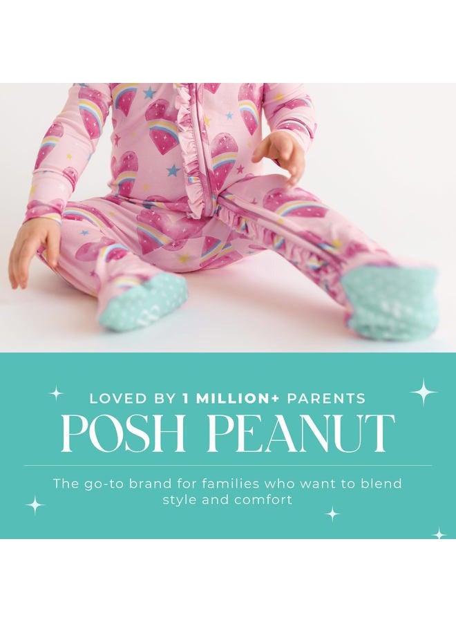Posh Peanut Baby Footie Ruffled Zippered Rompers - Little Kids Clothes - Girls One Piece PJ - Soft Viscose from Bamboo (Rainbow Hearts, 6-9 Months) - Image 5