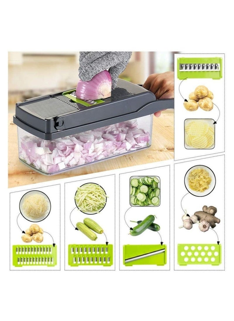 Raxoom Vegetable Chopper Slicer Dicer - 12-in-1 Fruits Cutter Mandoline Slicer Food Chopper/Cutter with 7 Stainless Steel Blades, Adjustable Slicer & Dicer with Storage Container - Image 4