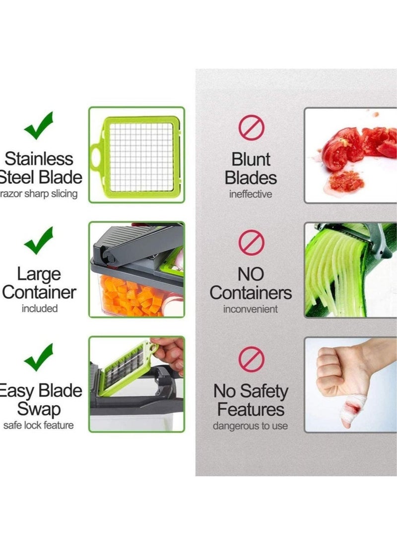 Raxoom Vegetable Chopper Slicer Dicer - 12-in-1 Fruits Cutter Mandoline Slicer Food Chopper/Cutter with 7 Stainless Steel Blades, Adjustable Slicer & Dicer with Storage Container - Image 5