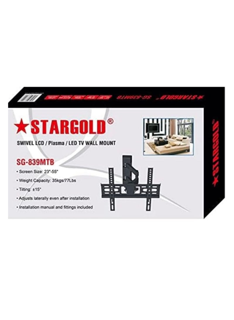 ستارجولد حامل تلفزيون STARGOLD دوار كامل الحركة على الحائط لتوفير مساحة للتلفزيون 23-55 بوصة LED LCD مسطحة ومنحنية لغرفة المعيشة وصالة اللوبي والمطاعم Max Vesa 600x400 mm SG-839MTB - أسود - Image 2