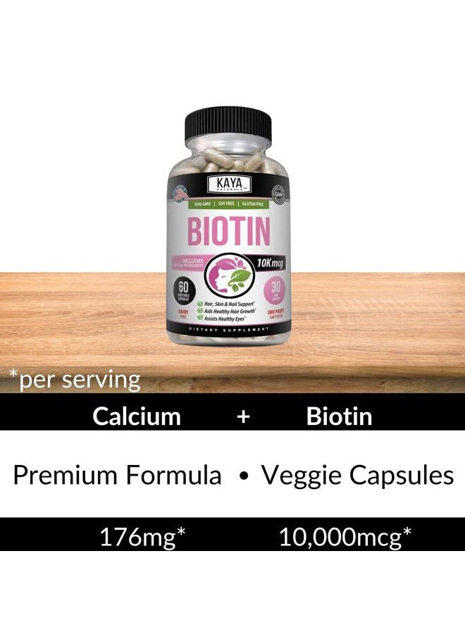 Kaya Naturals - Biotin 10,000mcg Hair Growth Vitamins - Strong Nails, Healthy Skin Supplement for Women and Men - Healthier Hair & Skin - 60 Count - Image 1