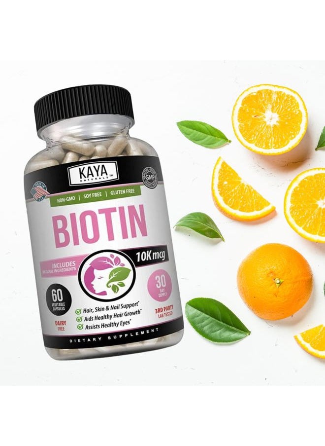 Kaya Naturals - Biotin 10,000mcg Hair Growth Vitamins - Strong Nails, Healthy Skin Supplement for Women and Men - Healthier Hair & Skin - 60 Count - Image 1