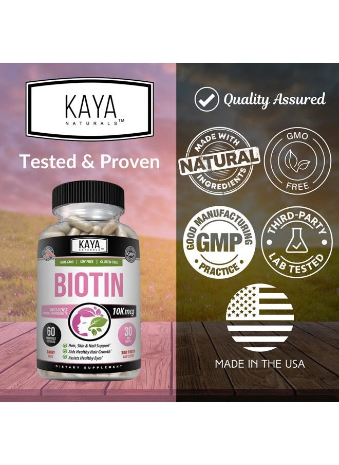 Kaya Naturals - Biotin 10,000mcg Hair Growth Vitamins - Strong Nails, Healthy Skin Supplement for Women and Men - Healthier Hair & Skin - 60 Count - Image 1
