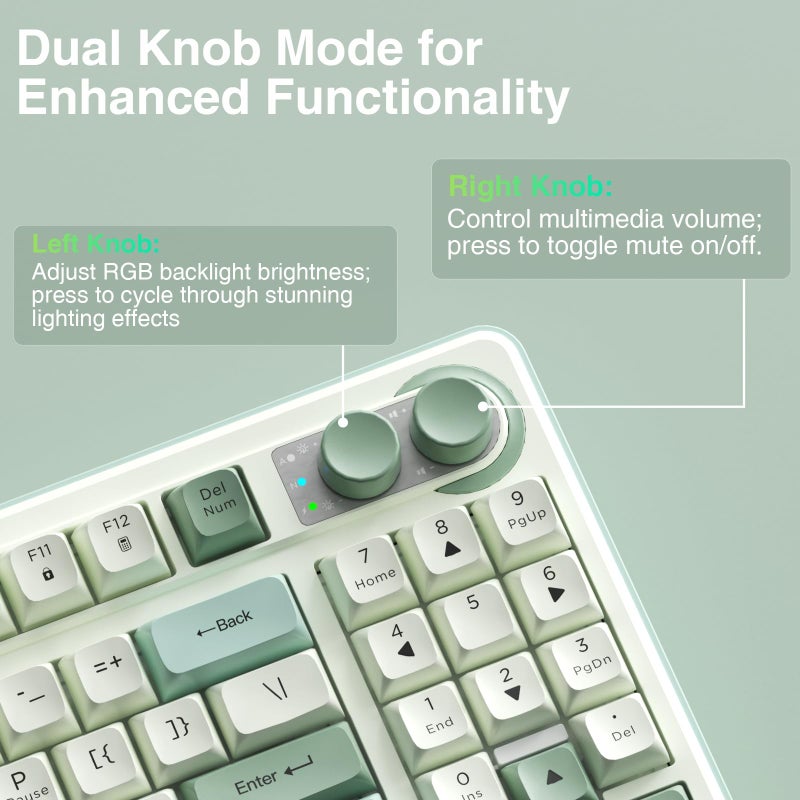 CORBOBO SOLAKAKA SK90-75% Wireless Keyboard, Cute Creamy Gaming Keyboard with Number Pad, Tri-Mode BT5.0/2.4G/USB-C, Media Knob, RGB Backlit, Quiet Keys Silent Office Keyboards for PC MAC - Image 4