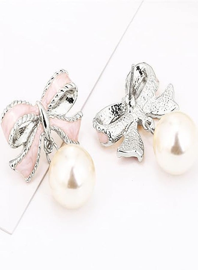 ecozran Gold Bow Earrings for Women, Long Tassel Chain Drop Earrings, Trendy Small Bow Earrings, Ribbon Waterfall Dangling Earrings, Pearl Bow Earrings, Sparkly Elegant Bowknot Preppy Jewelry Gifts for Women, - Image 5