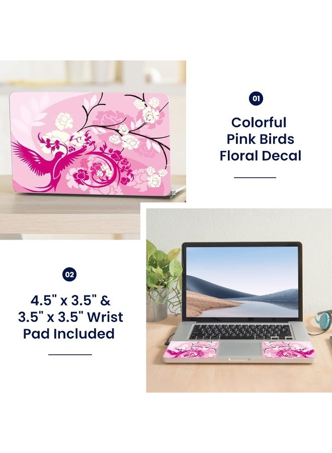 LSS 17 17.3 Inches Laptop Notebook Skin Sticker with 2 Wrist Pads - Reusable Cover Protector Vinyl Sticker Cover Decal Fits 17" - 19" HP Asus Acer Samsung - Pink Birds Floral Pattern - Image 2