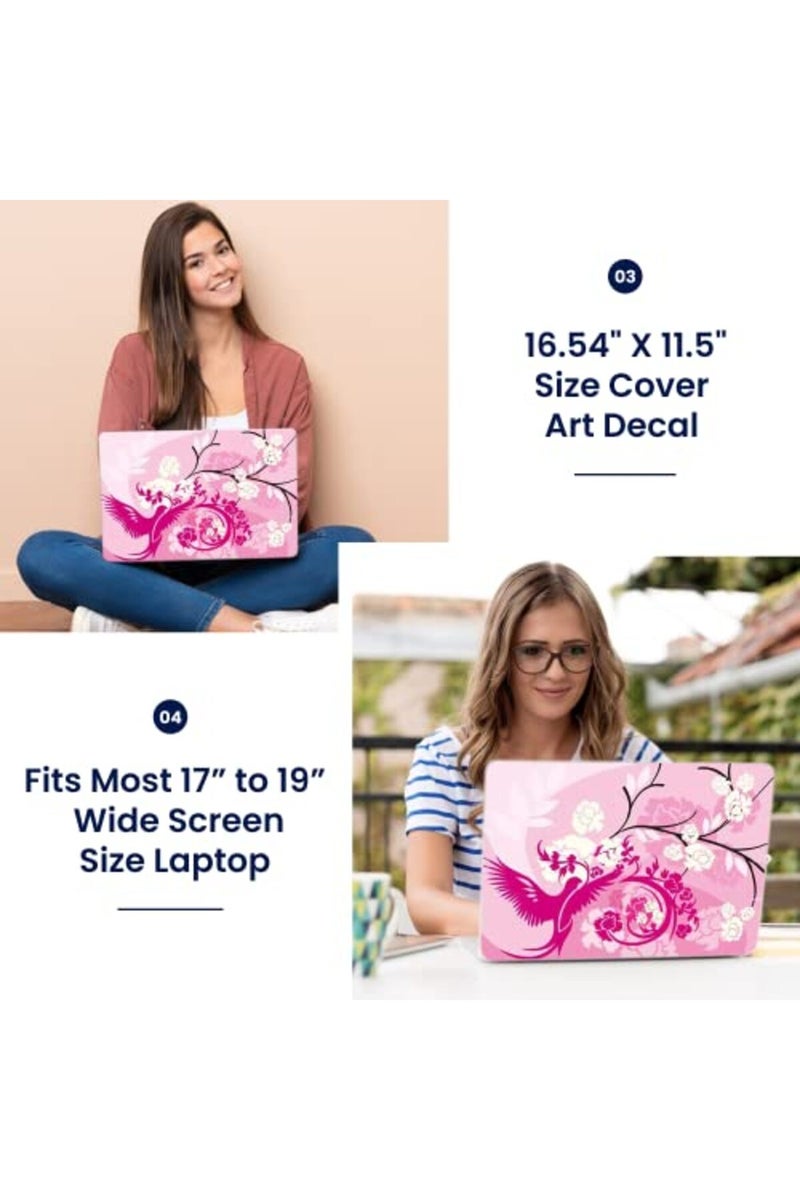 LSS 17 17.3 Inches Laptop Notebook Skin Sticker with 2 Wrist Pads - Reusable Cover Protector Vinyl Sticker Cover Decal Fits 17" - 19" HP Asus Acer Samsung - Pink Birds Floral Pattern - Image 3
