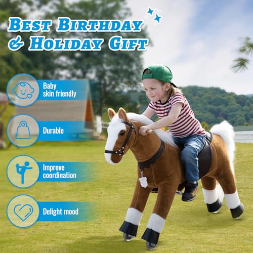 UFREE Riding Horse Horse Riding Toy Mechanical Horse Plush Animal White Mane and Tail Age 36 - Image 5