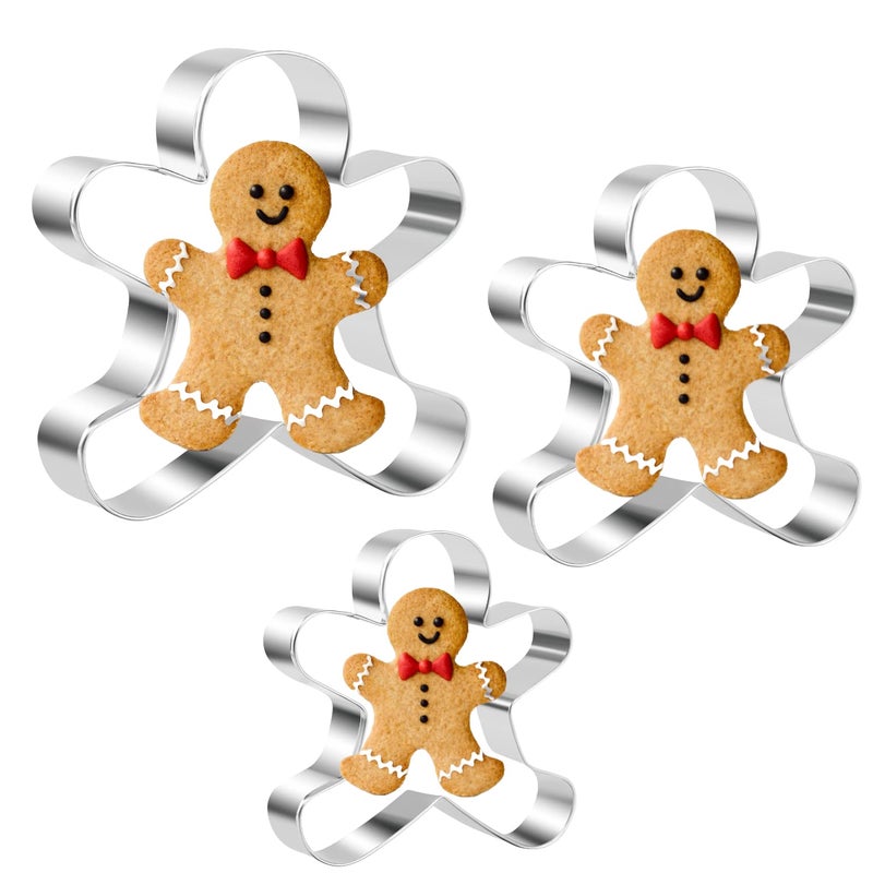 KAISHANE Gingerbread Man Cookie Cutter Set 3Pcs Stainless Steel Biscuit Cutter For Christmas Day - Image 1