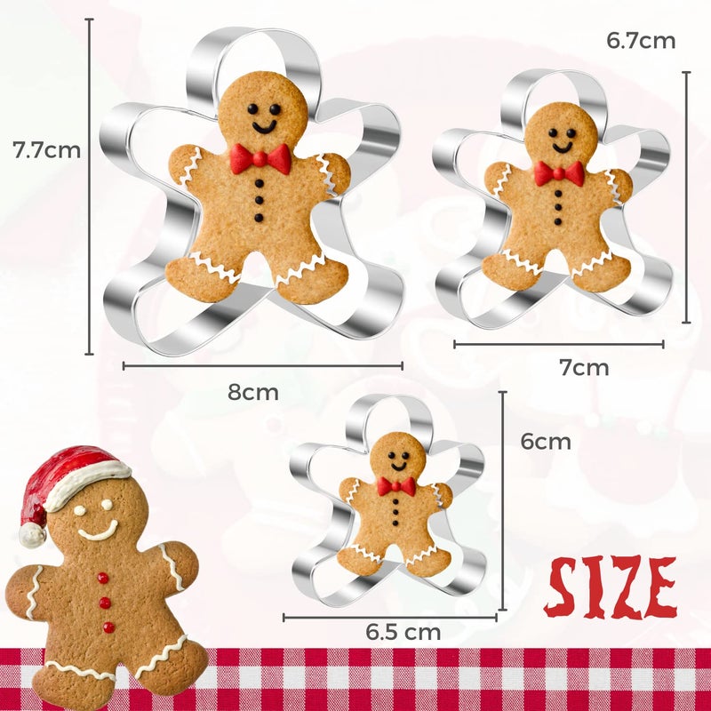 KAISHANE Gingerbread Man Cookie Cutter Set 3Pcs Stainless Steel Biscuit Cutter For Christmas Day - Image 2