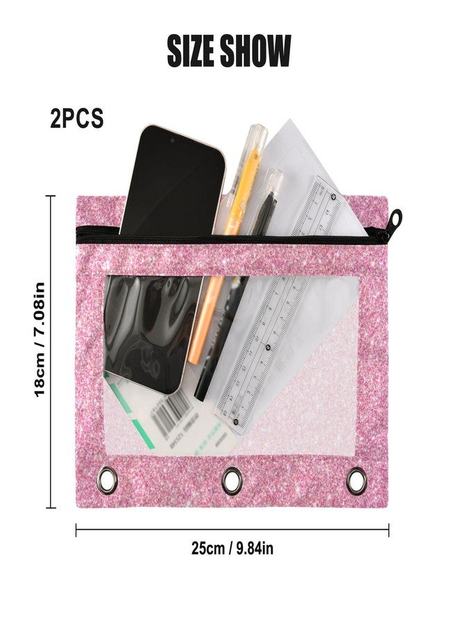 Kcldeci Pencil Pouch for 3 Ring Binder, Pink Glitter Binder Pouches with Zipper Bulk, Pen Holder Case with Clear Window School Class Office Organizers, 2Pack - Image 3
