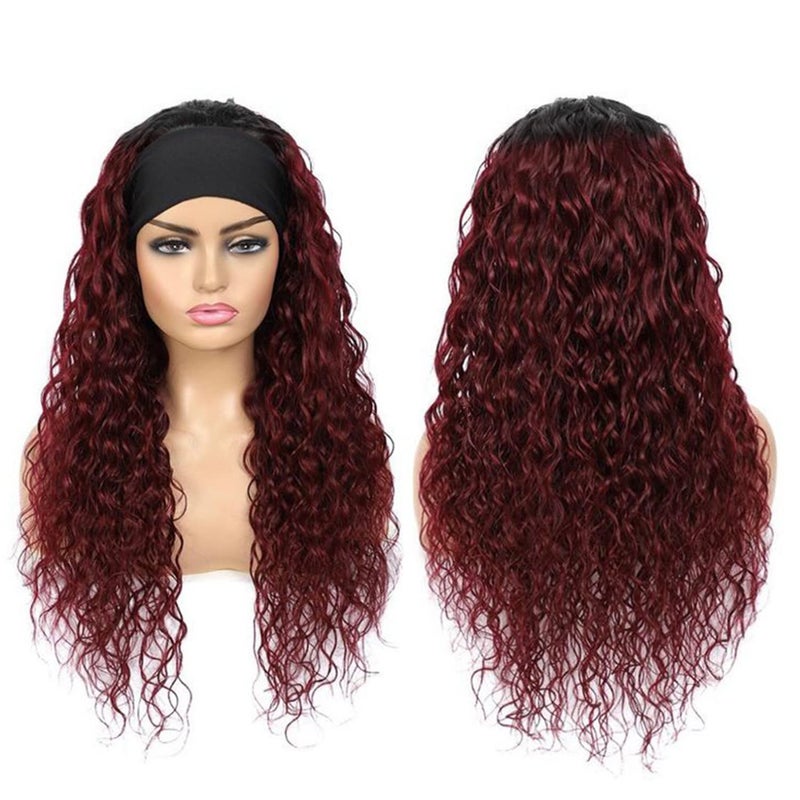 Aiterina Headband Wig deep wave human hair wigs for Black Women Brazilian Remy Hair Glueless Non Lace Front Wig 150% Density (12 inch, 1B/99J) - Image 2