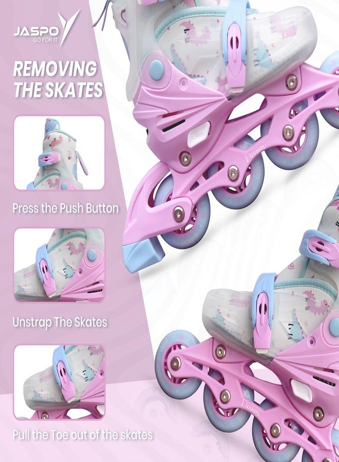JASPO Fusion Stylish Adjustable Inline Skates for Kids & Youth - Lightweight Fibre-Body with 70mm PU Wheels, ABEC-7 Bearings & Ultra-Comfort Padding for All Age Groups (Pink, Small) (17.5-20 cms) - Image 4
