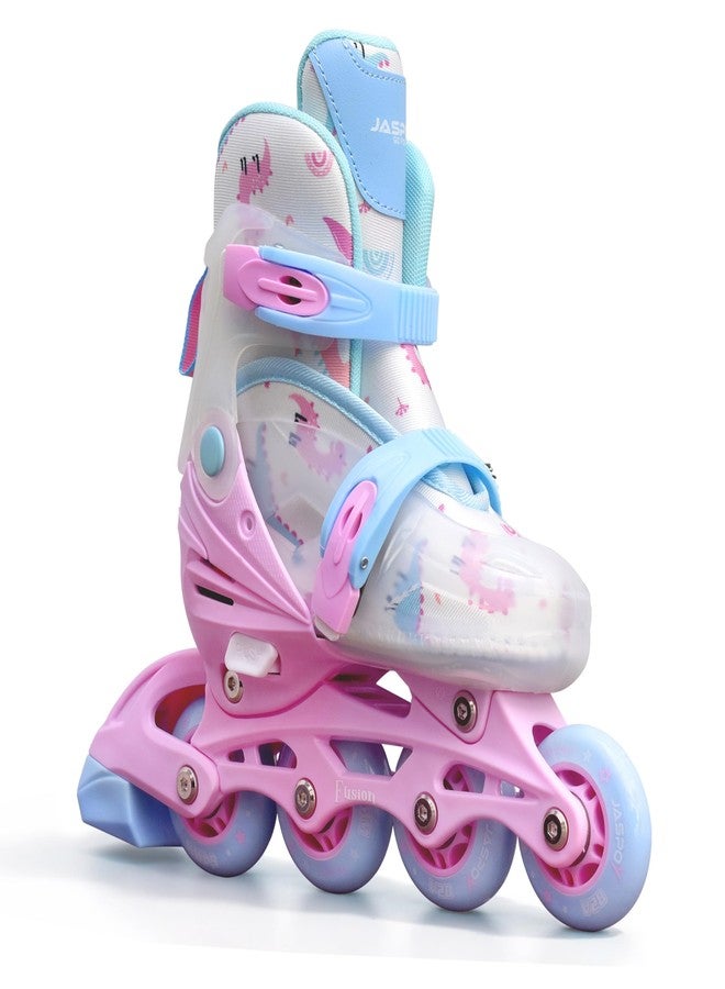 JASPO Fusion Stylish Adjustable Inline Skates for Kids & Youth - Lightweight Fibre-Body with 70mm PU Wheels, ABEC-7 Bearings & Ultra-Comfort Padding for All Age Groups (Pink, Small) (17.5-20 cms) - Image 1