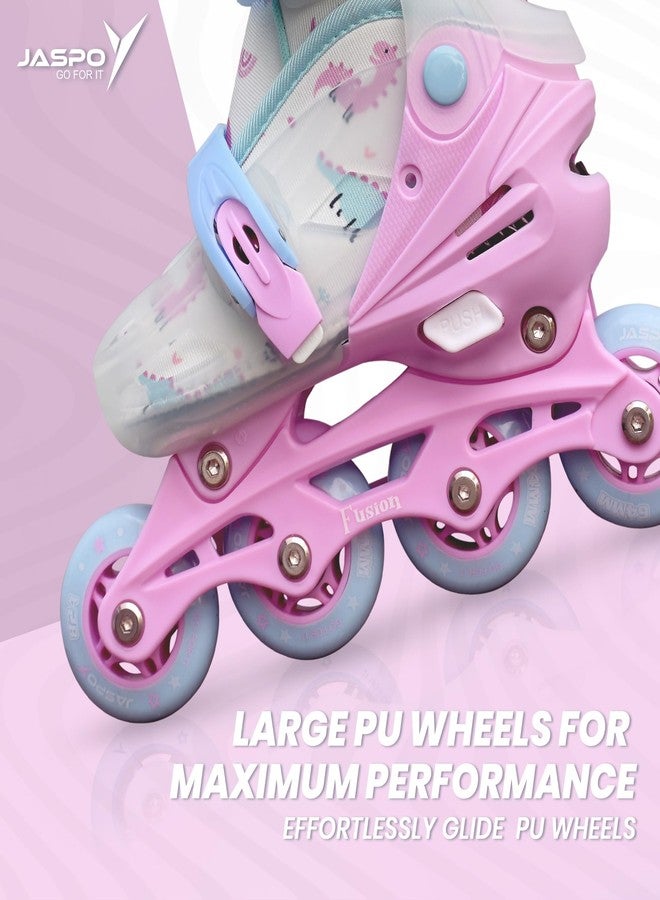 JASPO Fusion Stylish Adjustable Inline Skates for Kids & Youth - Lightweight Fibre-Body with 70mm PU Wheels, ABEC-7 Bearings & Ultra-Comfort Padding for All Age Groups (Pink, Small) (17.5-20 cms) - Image 3