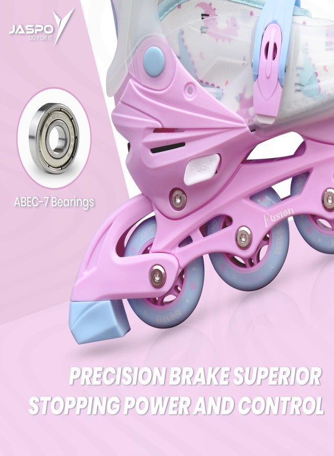 JASPO Fusion Stylish Adjustable Inline Skates for Kids & Youth - Lightweight Fibre-Body with 70mm PU Wheels, ABEC-7 Bearings & Ultra-Comfort Padding for All Age Groups (Pink, Small) (17.5-20 cms) - Image 5