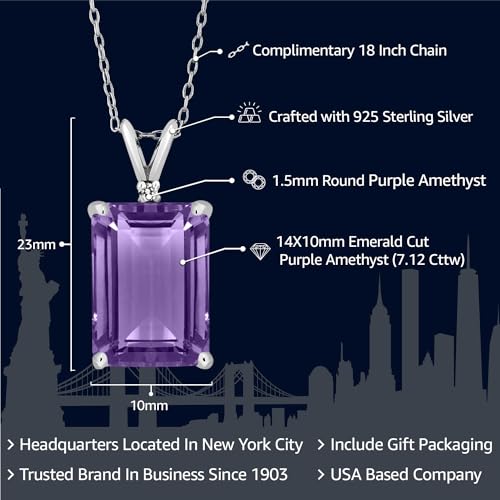GEM STONE KING قلادة باندنت من حجر الجمشت الملكي 7.12 قيراط للنساء في فضة 925 | حجر الميلاد لشهر فبراير | قطع زمردي 14X10 مم | مع سلسلة فضية بطول 18 بوصة - Image 2