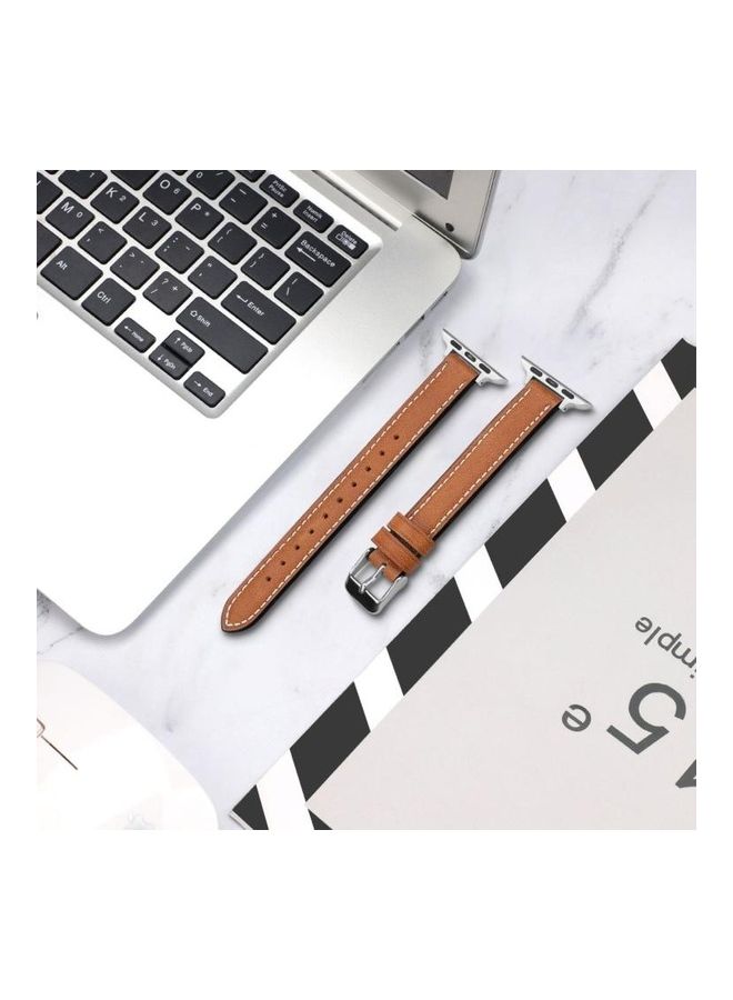 NIBEMINENT Replacement Watchbands For Apple Watch Series 7 45mm/6 & SE 5 4 44mm/3 2 1 42mm Brown Light - Image 4