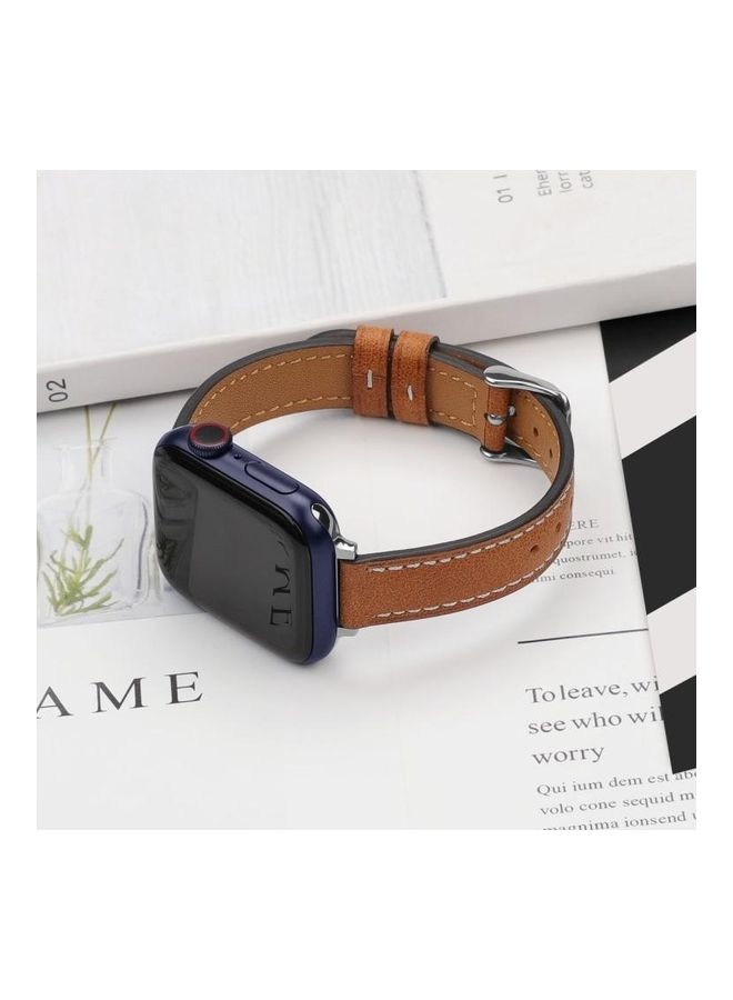 NIBEMINENT Replacement Watchbands For Apple Watch Series 7 45mm/6 & SE 5 4 44mm/3 2 1 42mm Brown Light - Image 5