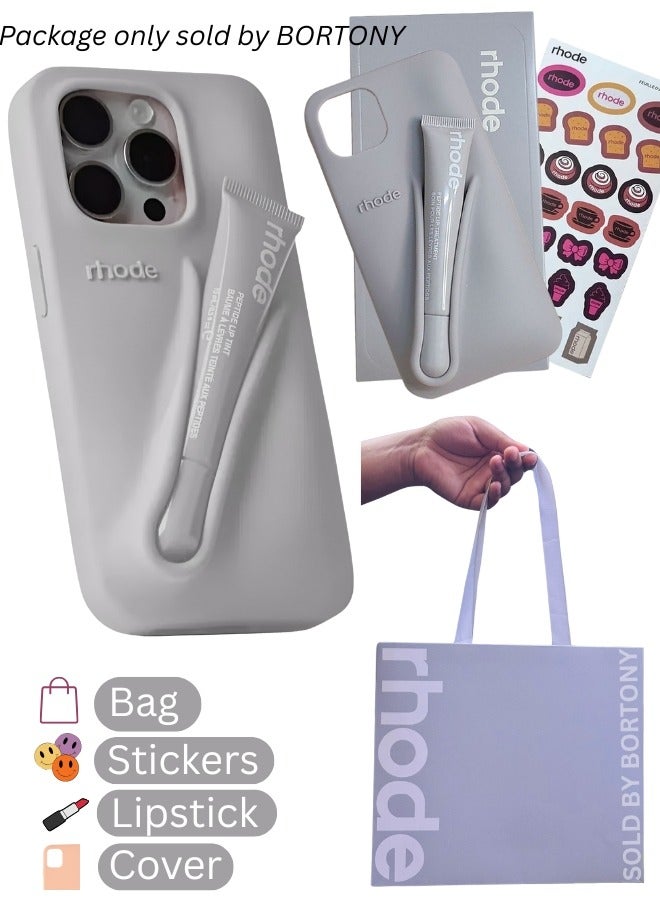 rhode Rhode Phone Case Combo for iPhone 15 Pro Max - Peptide Lip Gloss + Silicone Cover for iPhone 15 Pro Max with Tote Bag & Stickers - Gift Set for Girls/Women  - Image 1