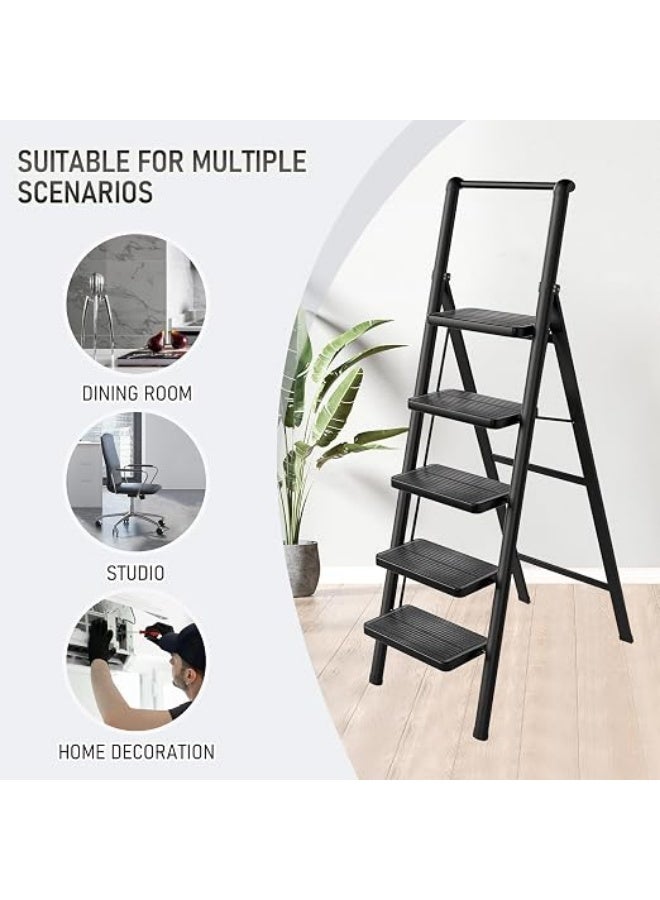 5-Step Foldable Step Ladder, Heavy-Duty Metal, Anti-Slip Pedals & Space-Saving Design - Image 4