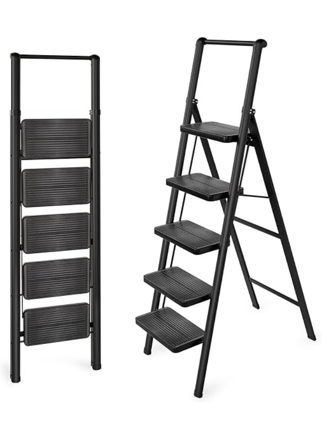 5-Step Foldable Step Ladder, Heavy-Duty Metal, Anti-Slip Pedals & Space-Saving Design - Image 1