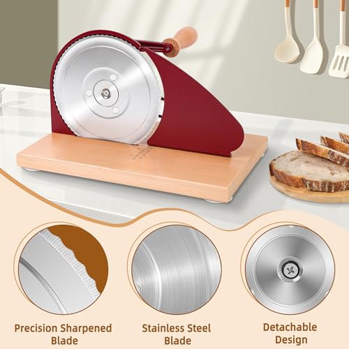 CAWIU Upgraded Manual Bread Slicer for Homemade Sourdough Bread - Adjustable Thickness Bread Cutter with Hand Crank, Suction Cups, Slicing Guide, Scale Line & Cover, for Perfect Even Slices (Red) - Image 4