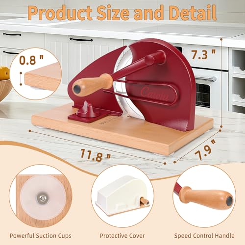 CAWIU Upgraded Manual Bread Slicer for Homemade Sourdough Bread - Adjustable Thickness Bread Cutter with Hand Crank, Suction Cups, Slicing Guide, Scale Line & Cover, for Perfect Even Slices (Red) - Image 2