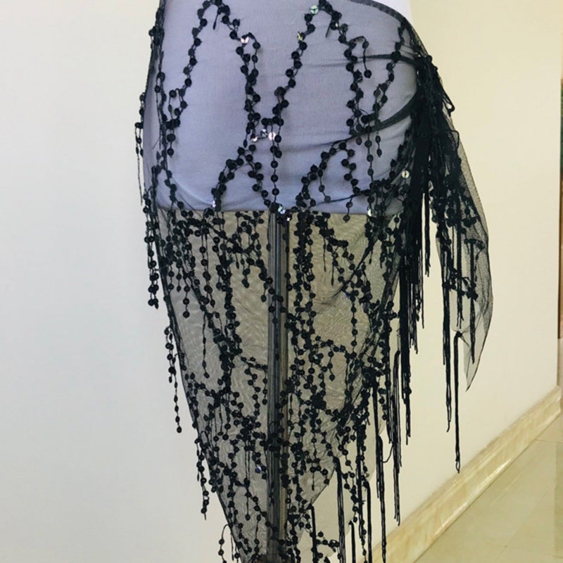 Dance Suit Sequins Tassel Triangle Towel Table Performance Hip Towel Practice Waist Chain Waist Towel Belly Dance Waist Chain Europe and America - Image 3