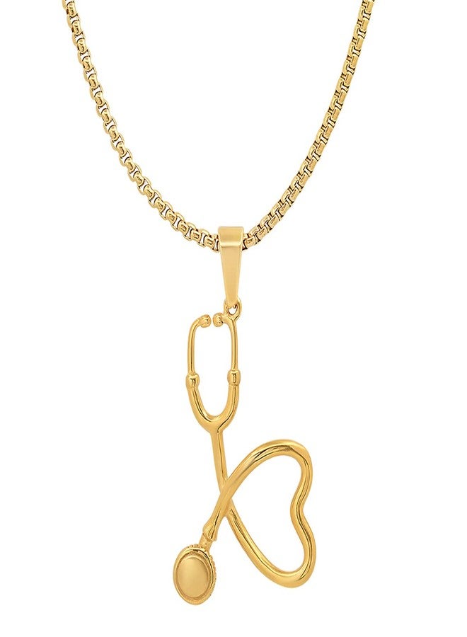 Steeltime 18K Gold Plated Stainless Steel Stethoscope Pendant Necklace Doctor Nurse Graduation Gift Jewelry for Medical Student (Gold) - Image 1