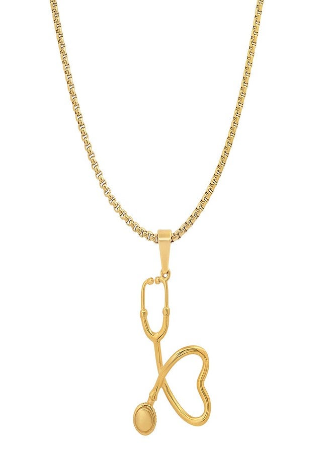Steeltime 18K Gold Plated Stainless Steel Stethoscope Pendant Necklace Doctor Nurse Graduation Gift Jewelry for Medical Student (Gold) - Image 2