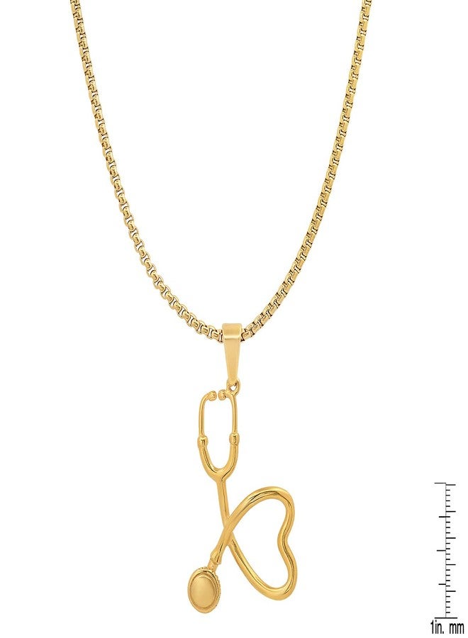 Steeltime 18K Gold Plated Stainless Steel Stethoscope Pendant Necklace Doctor Nurse Graduation Gift Jewelry for Medical Student (Gold) - Image 3