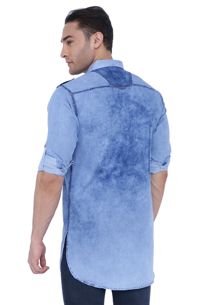 Kuons Avenue Men's Blue Cloud Tailored Fit Denim Short Pathani Kurta | Collar Kurta for Men (KACLFS1345XXL_Blue Cloud_XX-Large) - Image 2