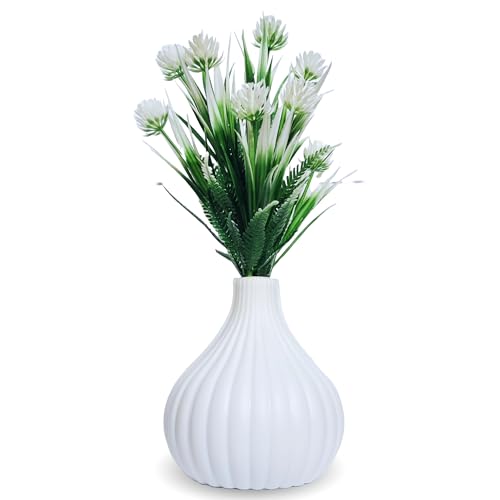 Flora Planet® Plastic Artificial Plants for Home & Office Decoration - Big Size Artificial Flowers Pot with Vase (21 cm) - Ideal Home Decor Items & Wall Decor (White) - Image 1