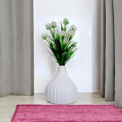 Flora Planet® Plastic Artificial Plants for Home & Office Decoration - Big Size Artificial Flowers Pot with Vase (21 cm) - Ideal Home Decor Items & Wall Decor (White) - Image 3
