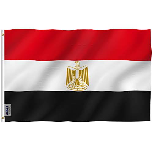 Anley Fly Breeze 3x5 Foot Egypt Flag Vivid Color and Fade proof Canvas Header and Double Stitched Egyptian Flags Polyester with Brass Grommets 3 X 5 Ft - Image 1