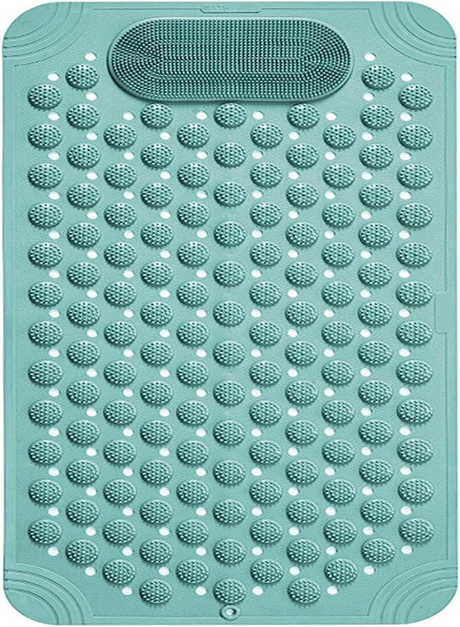 RichAxis سجادة حمام مستطيلة مضادة للانزلاق من ريتش أكسيس مع أداة تنظيف القدمين، سجادة حمام مزودة بأكواب شفط وفتحات تصريف، سجادة أرضية من السيليكون للأطفال والكبار (70 × 35، أخضر) - Image 1