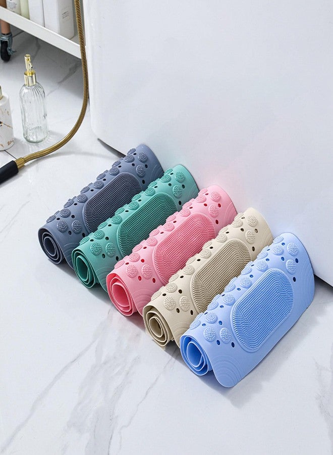 RichAxis سجادة حمام مستطيلة مضادة للانزلاق من ريتش أكسيس مع أداة تنظيف القدمين، سجادة حمام مزودة بأكواب شفط وفتحات تصريف، سجادة أرضية من السيليكون للأطفال والكبار (70 × 35، أخضر) - Image 2