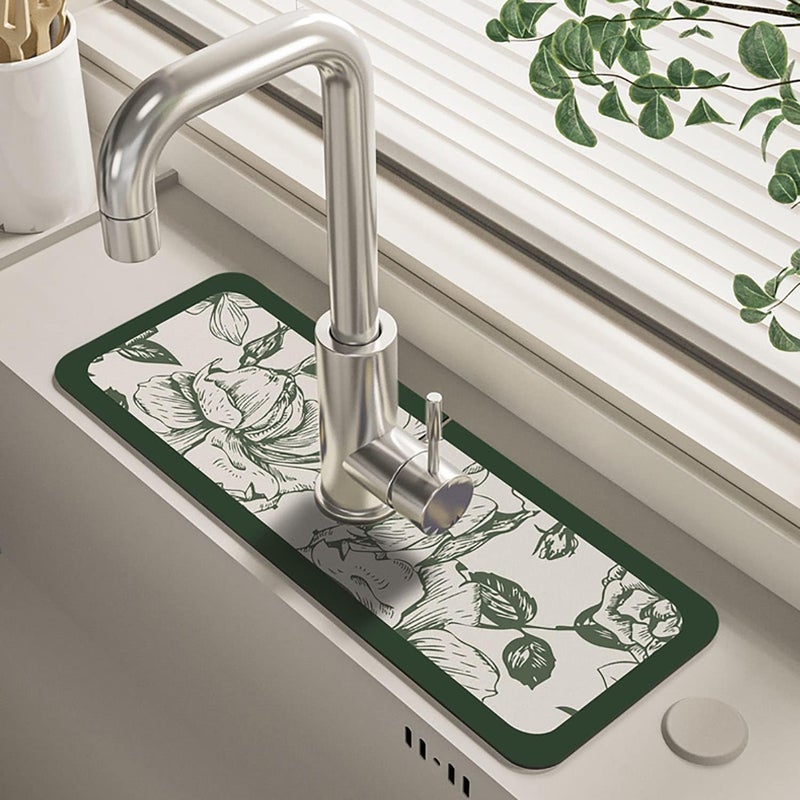 klarako Fantasy Style Draining Mat, Faucet Mat for Kitchen Sink, Draining Mat for Kitchen Counter,Vintage Soft Kitchen Sink Splash Guard, Water Absorbing Stone Tray for Sink (B) - Image 1