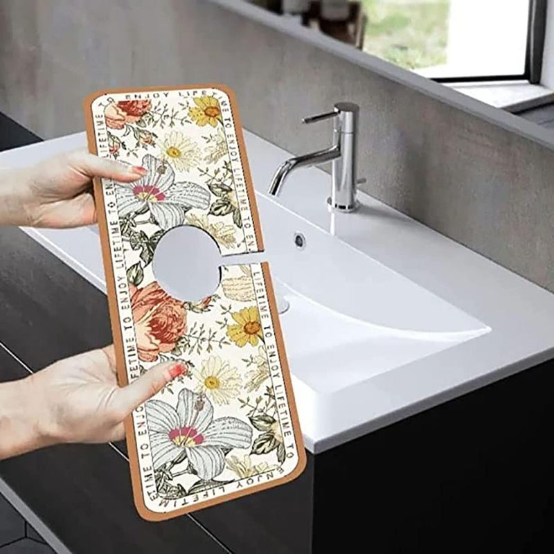 klarako Fantasy Style Draining Mat, Faucet Mat for Kitchen Sink, Draining Mat for Kitchen Counter,Vintage Soft Kitchen Sink Splash Guard, Water Absorbing Stone Tray for Sink (B) - Image 2