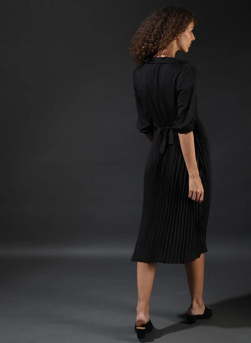 Pinacolada  Women's Midnight Black Pleated Midi Dress for Women | Best Price UAE