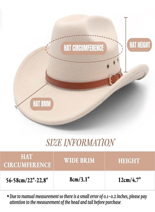 LIDHAY Cowboy Hat for Women and Men Felt Wide Brim Classic Outdoor Fedora Hats Western Cowboy Cowgirl Hats with Belt Buckle 3 Beige - Image 2