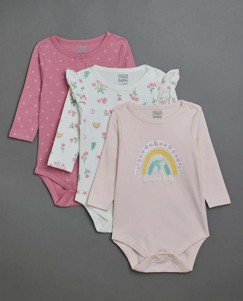 R&B 3 Pack Printed Bodysuits with Long Sleeves