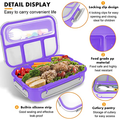 Yumuk Bento Box, Lunch Box Kids, 1300ML with 4 Compartment&Food Picks Cake Cups, Containers for Adults/Kids/Toddler, Leak-Proof, Microwave/Dishwasher/Freezer Safe(Purple) - Image 3